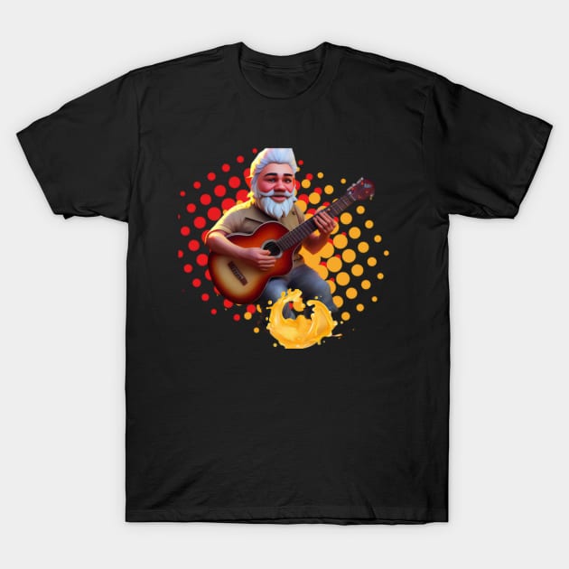 Gnome Musicians Guitar Halftone Splash T-Shirt by Shadowbyte91